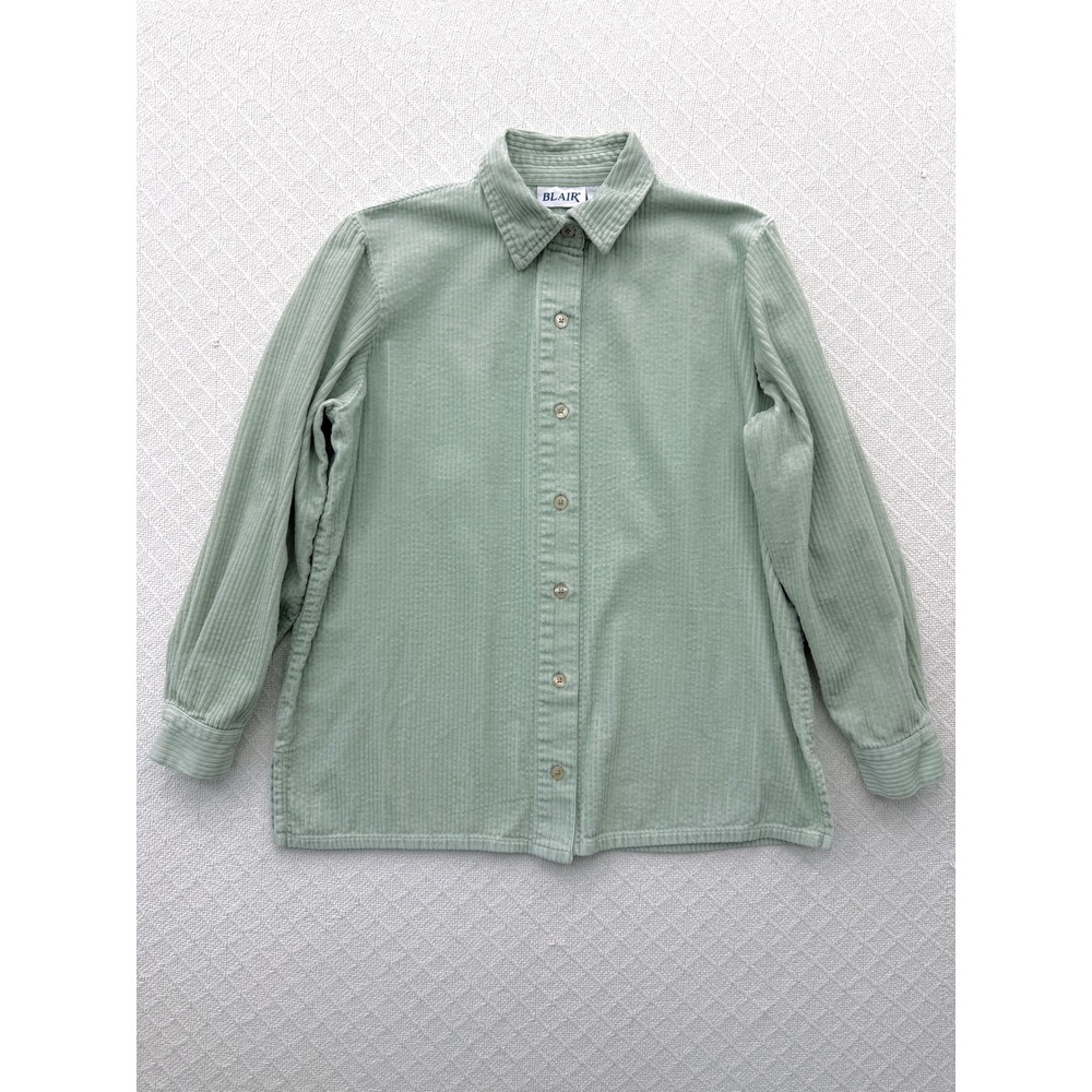 Vintage Blair Corduroy Button Down Light Sage Green Shirt Long Sleeve Womens Sml